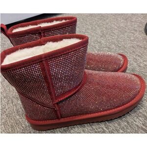 CCOCCI Red Crystal-Embellished Shearling-Lined Ankle Boots